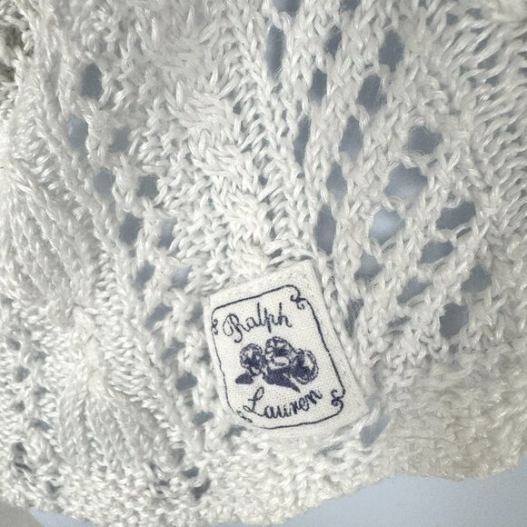 Polo Ralph Lauren Cropped Boxy Top Medium White‎ Linen Fringe Crochet TP-3481 - Picture 7 of 11